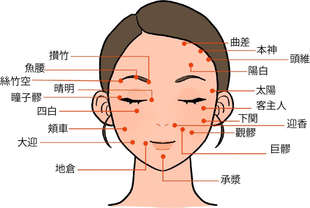 太陽・攅竹 (さんちく)のツボの図